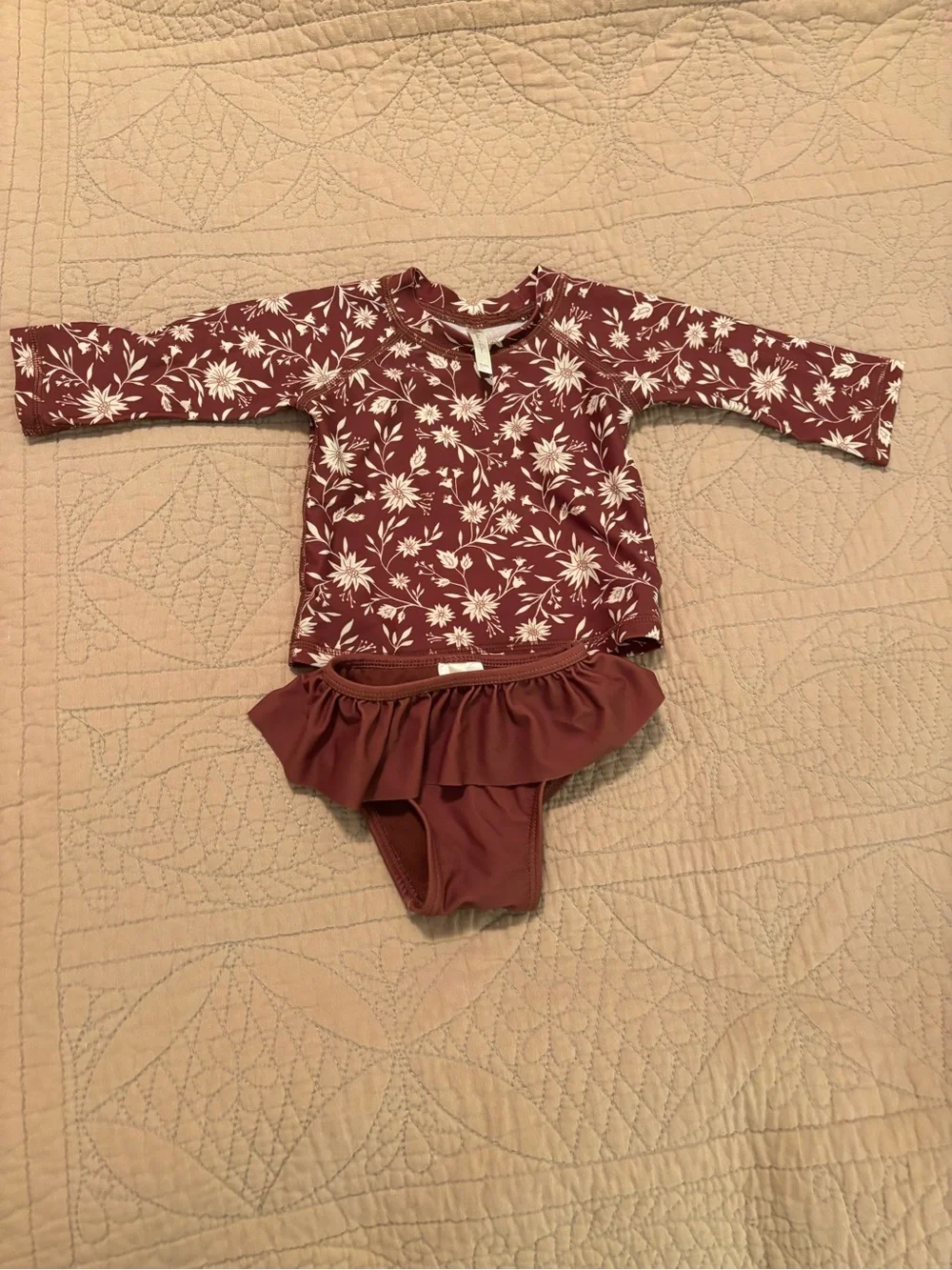Rylee + Cru Girls Floral Long-Sleeve Rashguard Set in Mauve and White